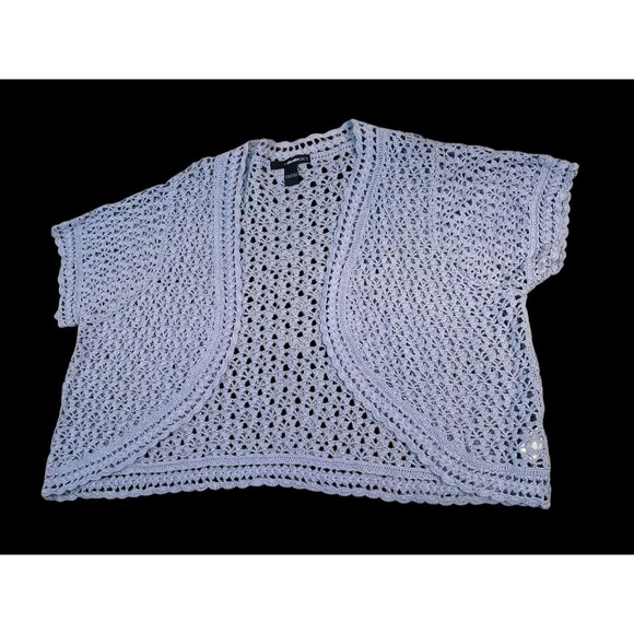 Denim 24/7 Woman Plus 3X Purple Crochet Open Front Cardigan Ramie Sweater - Picture 1 of 10